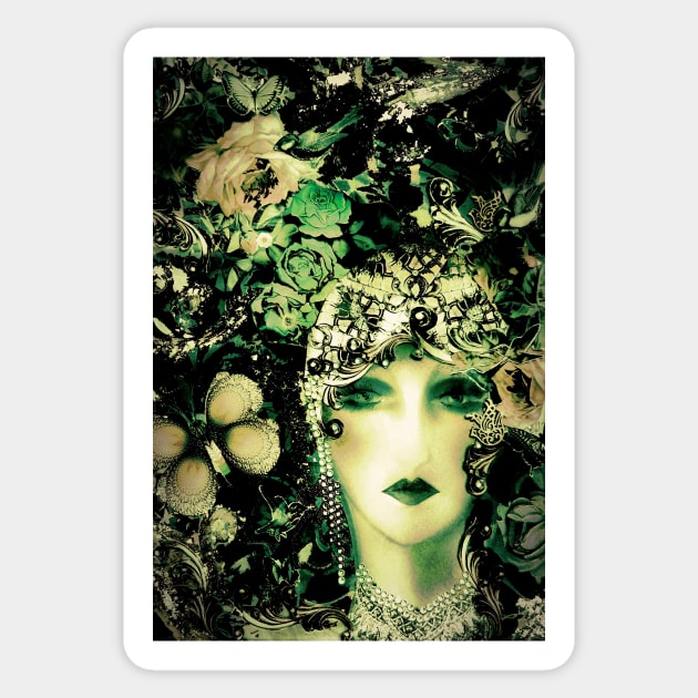 ART DECO GREEN COLLAGE FACE POSTER Sticker by jacquline8689